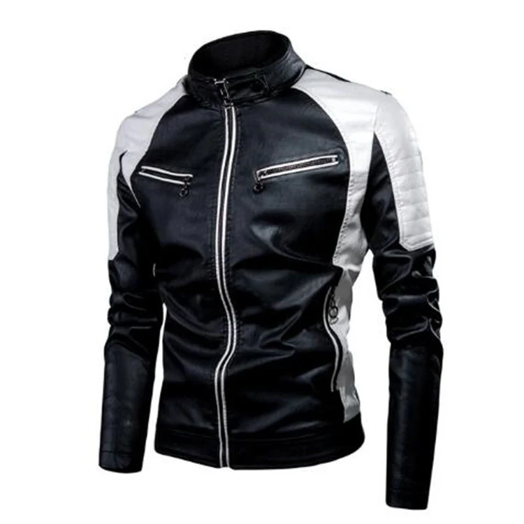 Herren Biker‑Blouson aus Kunstleder mit Racing‑Paneelen, Stepppolsterung und Reißverschluss‑Taschen Nord Taschen