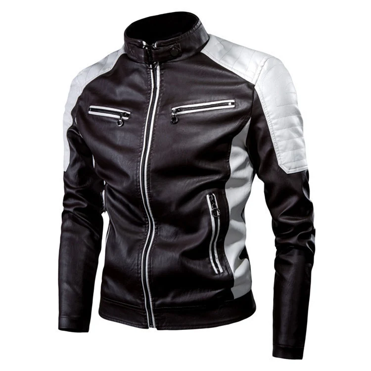 Herren Biker‑Blouson aus Kunstleder mit Racing‑Paneelen, Stepppolsterung und Reißverschluss‑Taschen Nord Taschen