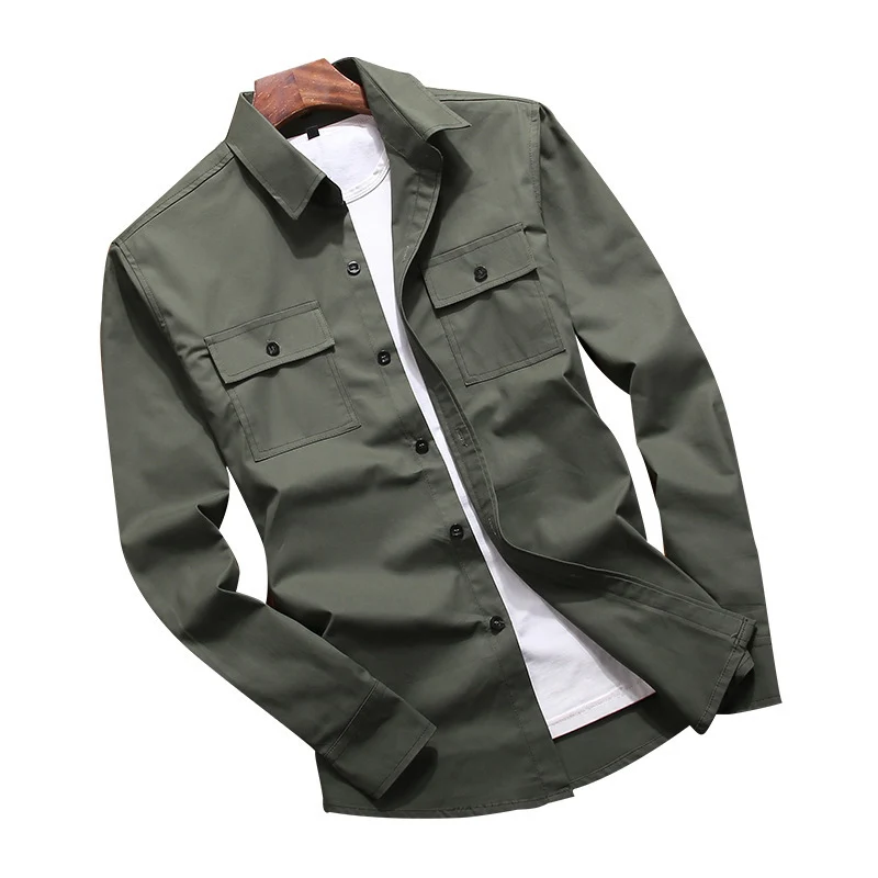 Herren Baumwoll-Utility-Hemdjacke mit Brustpattentaschen und Hemdkragen Nord Taschen