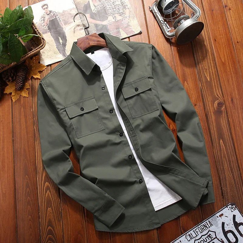 Herren Baumwoll-Utility-Hemdjacke mit Brustpattentaschen und Hemdkragen Nord Taschen