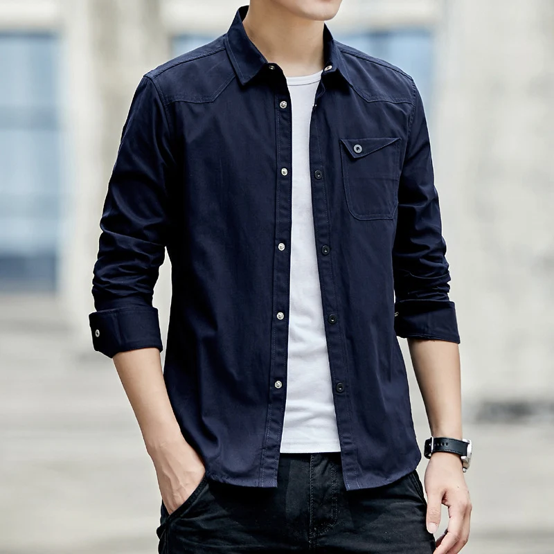 Herren Baumwoll-Overshirt im Worker-Style mit Brustpattentasche und Hemdkragen Nord Taschen