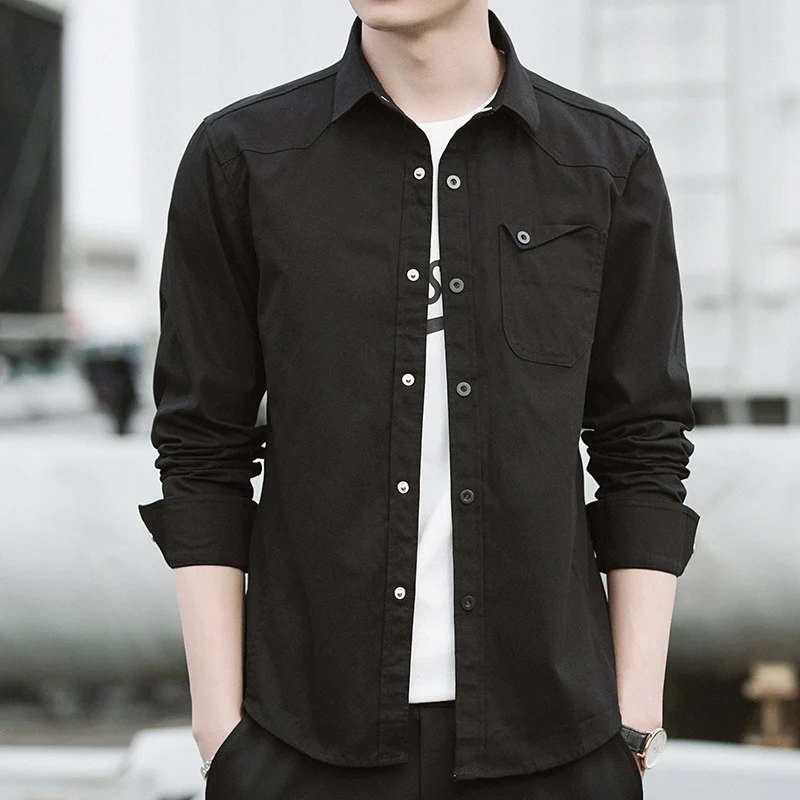 Herren Baumwoll-Overshirt im Worker-Style mit Brustpattentasche und Hemdkragen Nord Taschen