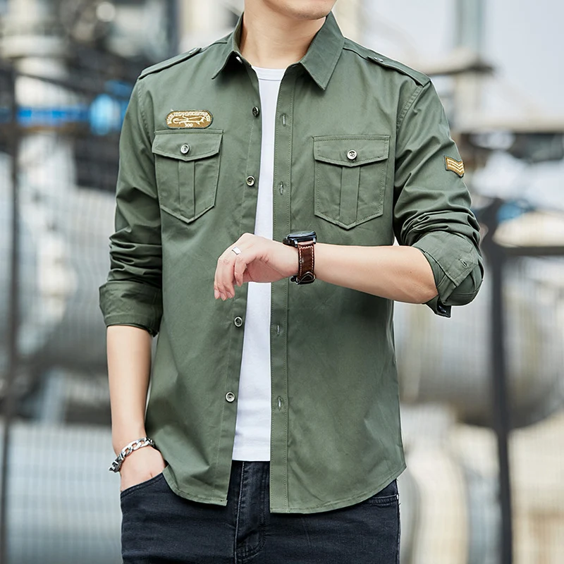 Herren Baumwoll-Fieldshirt im Military-Look mit Schulterepauletten und Brustpattentaschen Nord Taschen