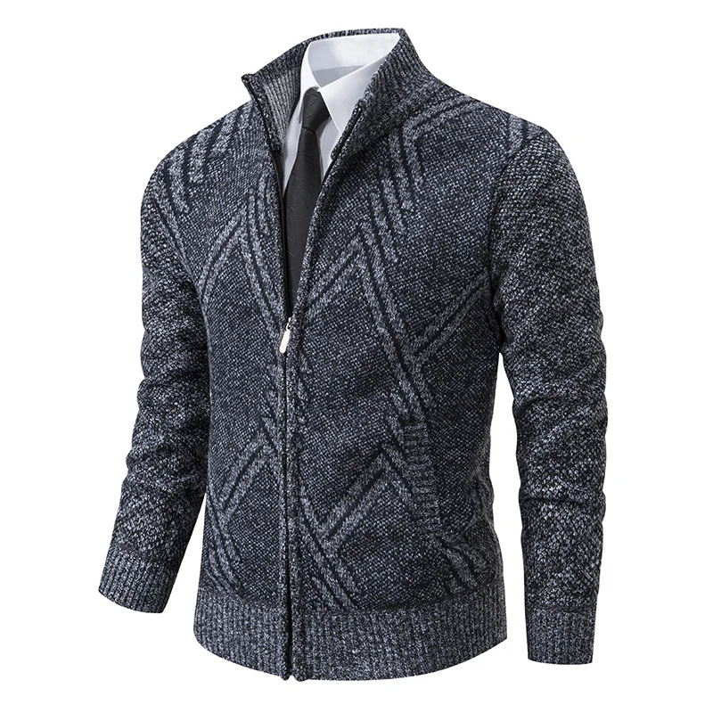 Herren Strick-Zipcardigan mit Stehkragen und strukturiertem Jacquardmuster Nord Taschen