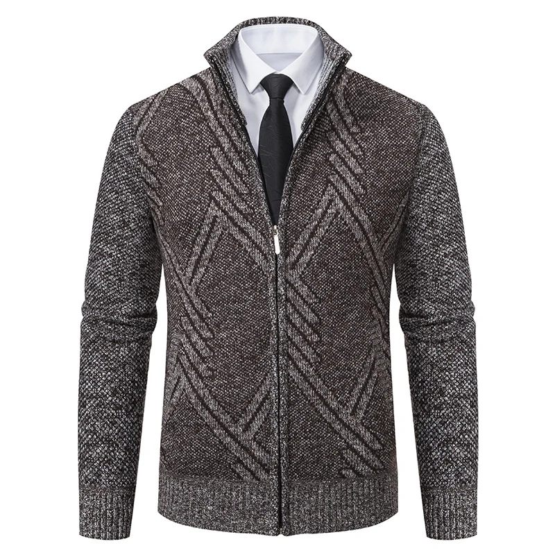 Herren Strick-Zipcardigan mit Stehkragen und strukturiertem Jacquardmuster Nord Taschen
