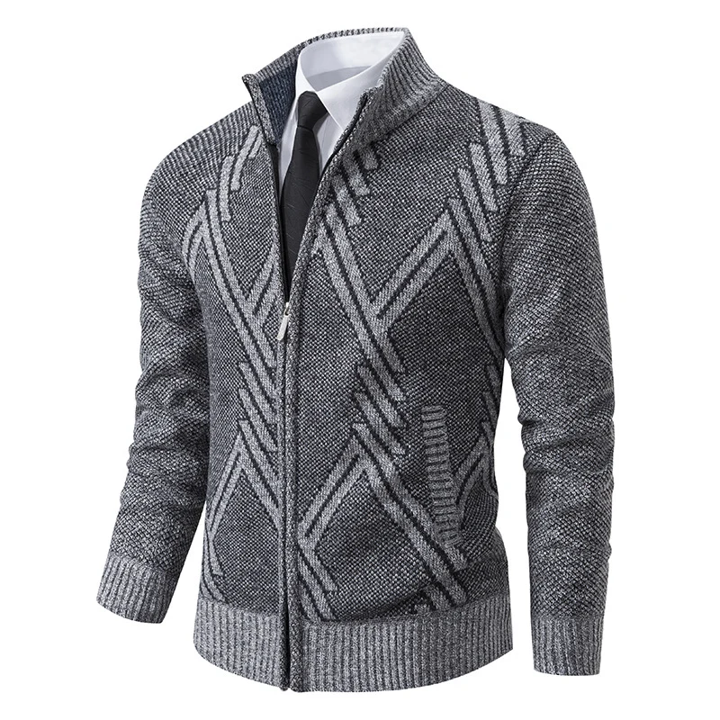 Herren Strick-Zipcardigan mit Stehkragen und strukturiertem Jacquardmuster Nord Taschen
