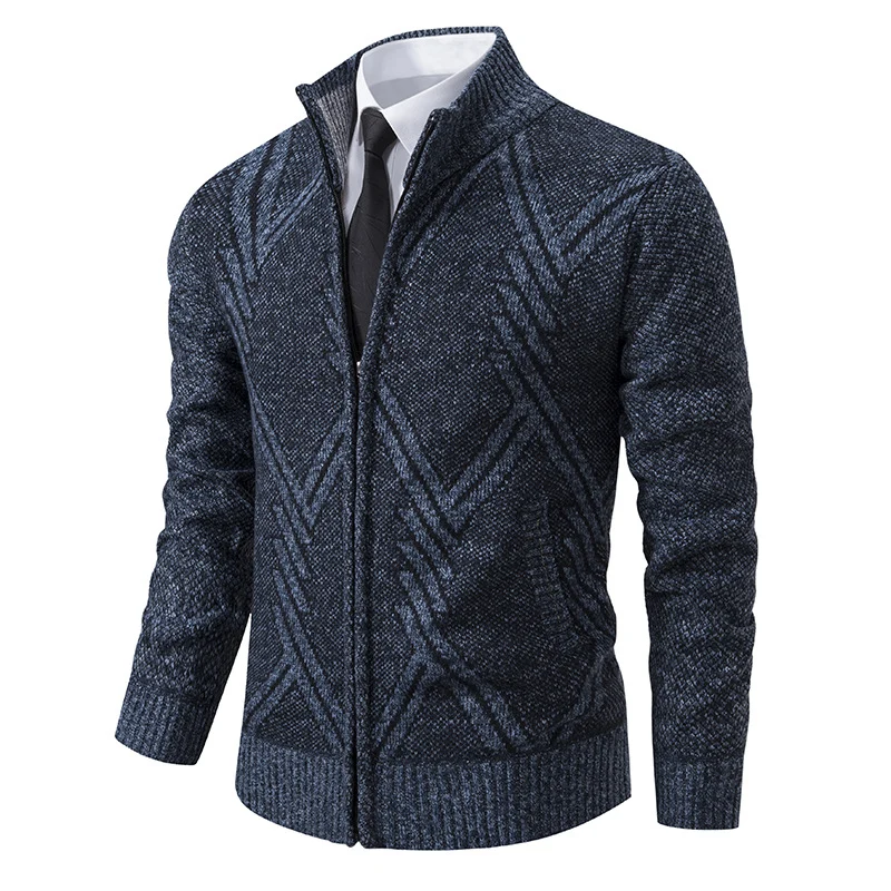 Herren Strick-Zipcardigan mit Stehkragen und strukturiertem Jacquardmuster Nord Taschen