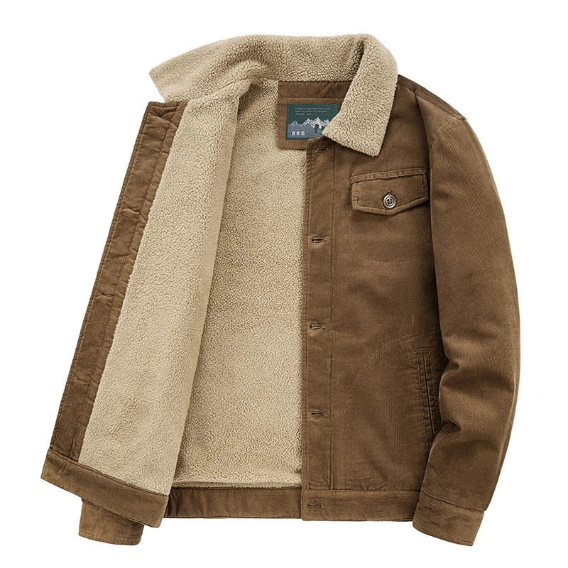 Herren Baumwoll-Cordjacke im Worker-Blouson mit wärmender Sherpa-Innenausstattung Nord Taschen