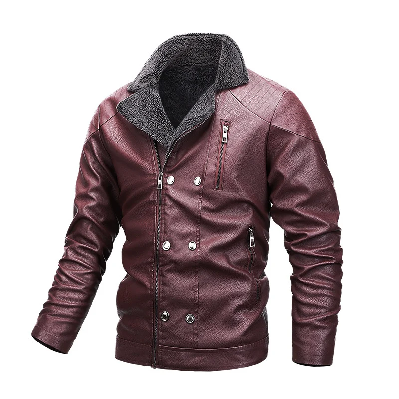 Herren Aviator-Lederoptik-Blouson mit Sherpa‑Kragen und asymmetrischer Doppelreißverschluss Nord Taschen