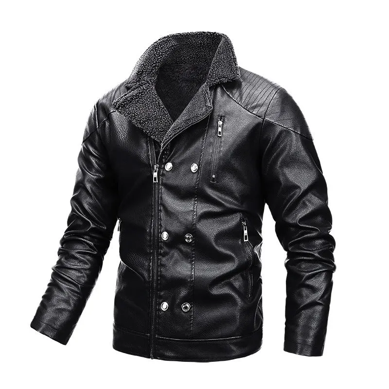 Herren Aviator-Lederoptik-Blouson mit Sherpa‑Kragen und asymmetrischer Doppelreißverschluss Nord Taschen