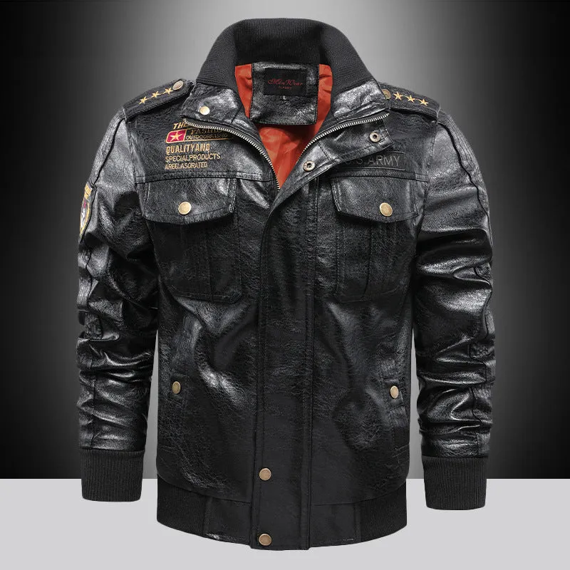 Herren Aviator‑inspiriertes Vintage Kunstleder‑Fliegerblouson mit Schulterepauletten und Pattentaschen Nord Taschen