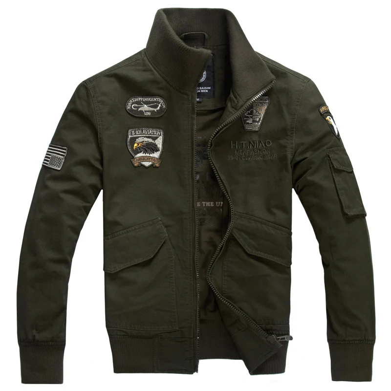 Herren Aviator-Canvasblouson mit Stickpatches, Stehkragen und Multifunktions-Pattentaschen Nord Taschen