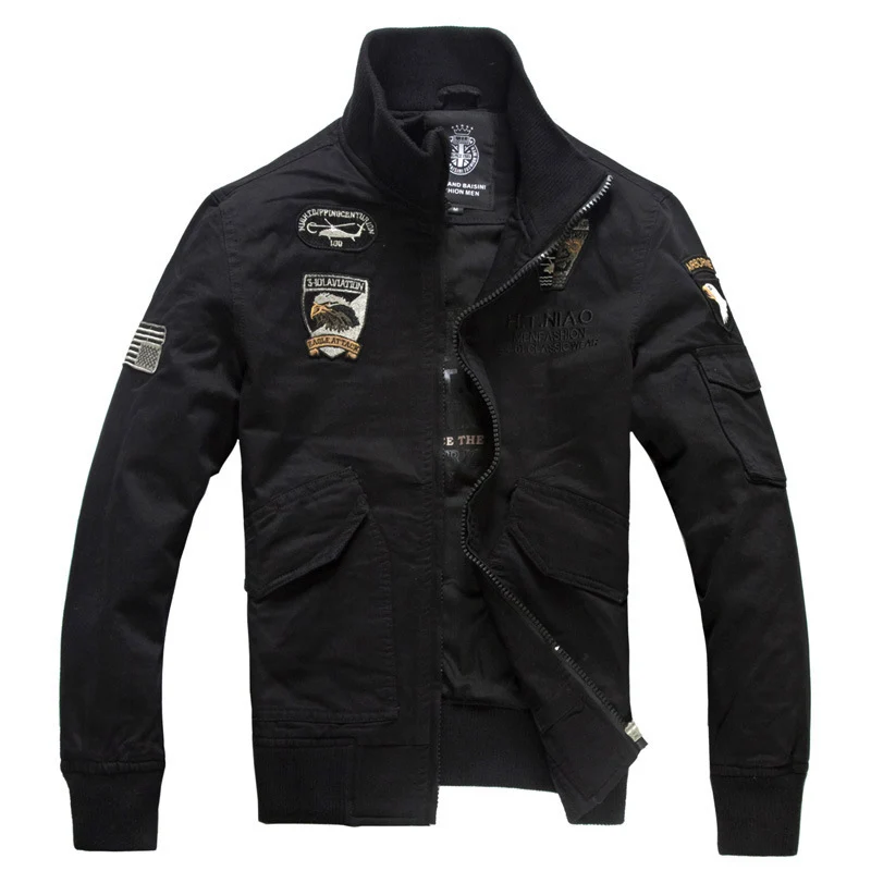 Herren Aviator-Canvasblouson mit Stickpatches, Stehkragen und Multifunktions-Pattentaschen Nord Taschen