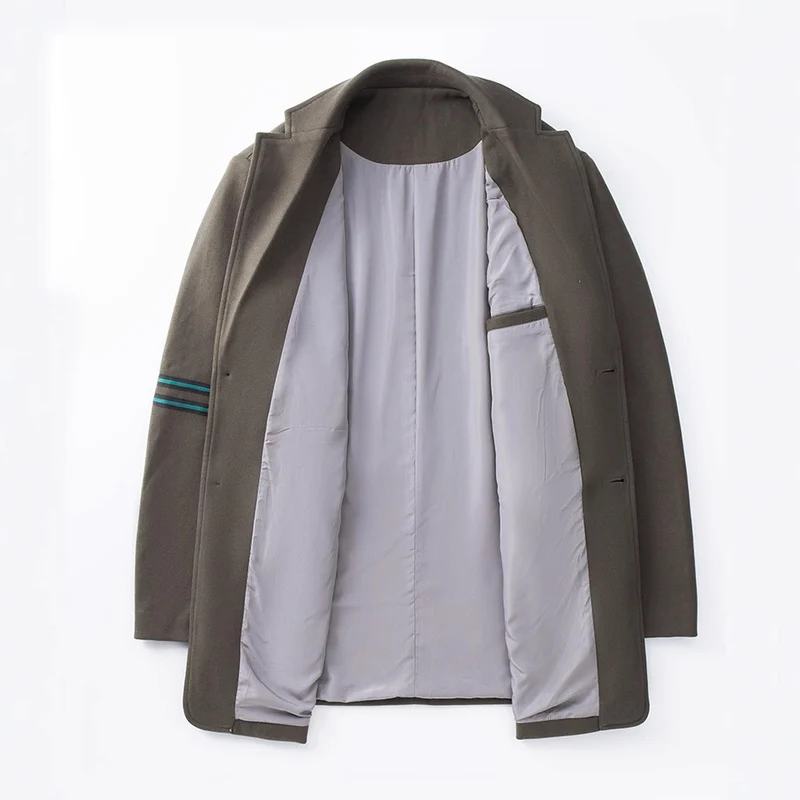 Herren Casual Wollmix-Übergangsmantel mit Revers, Zwei-Knopf-Verschluss und gestreiftem Ärmel-Detail Nord Taschen