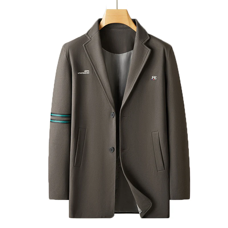 Herren Casual Wollmix-Übergangsmantel mit Revers, Zwei-Knopf-Verschluss und gestreiftem Ärmel-Detail Nord Taschen