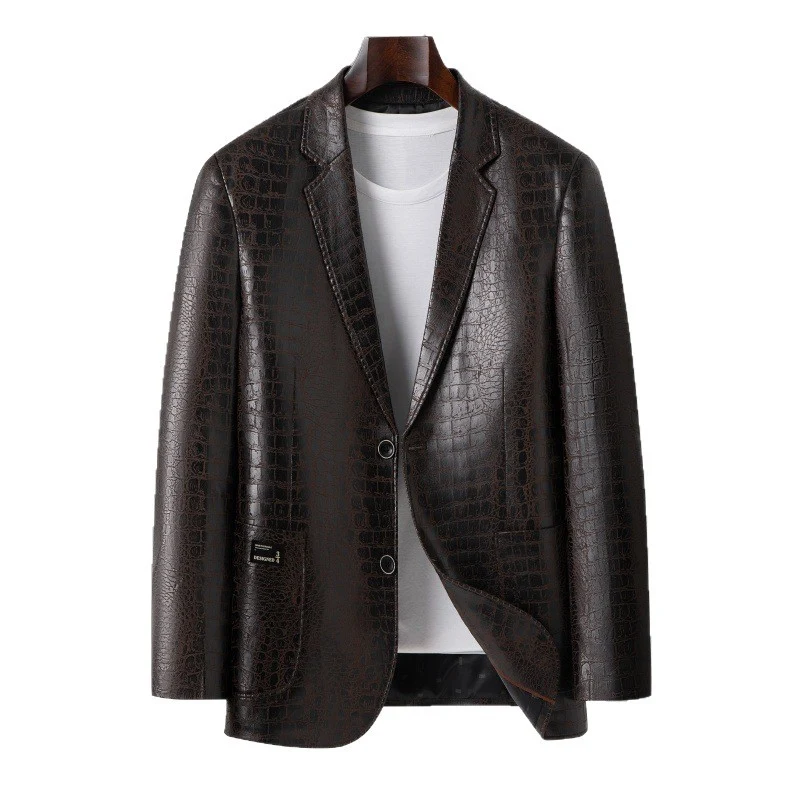 Herren Blazer mit Krokoprägung aus veganem Leder und Zweiknopf-Silhouette Nord Taschen