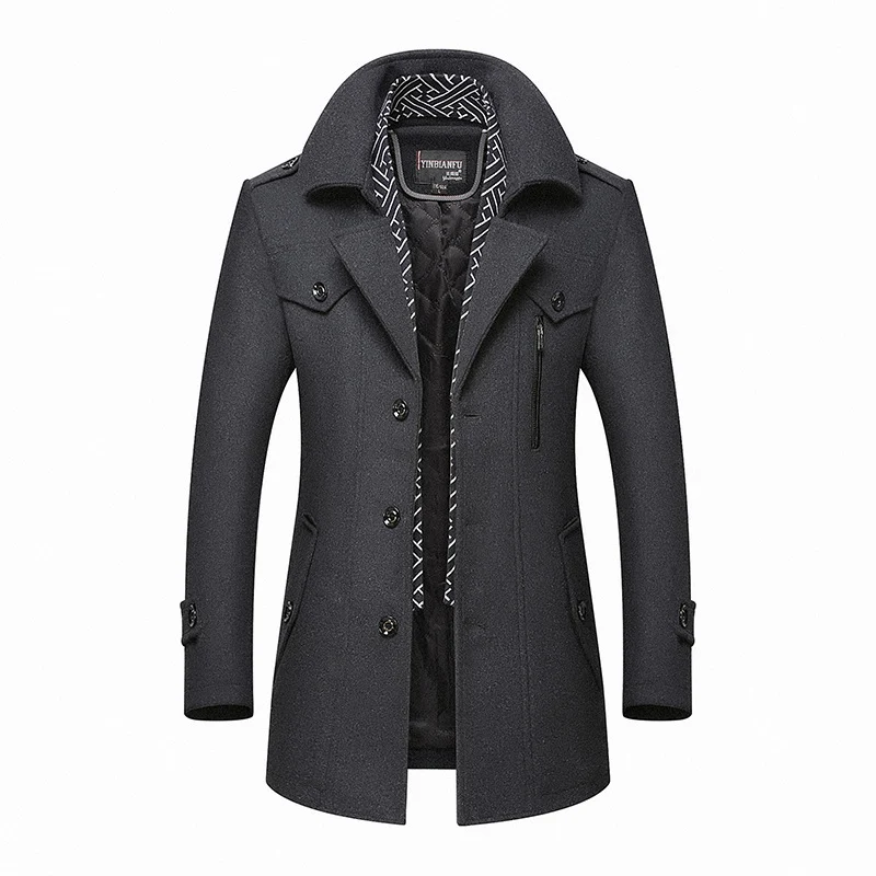 Herren Smart-Casual Wollmix-Mantel mit versteckter gesteppter Innenjacke und Schulterklappen Nord Taschen