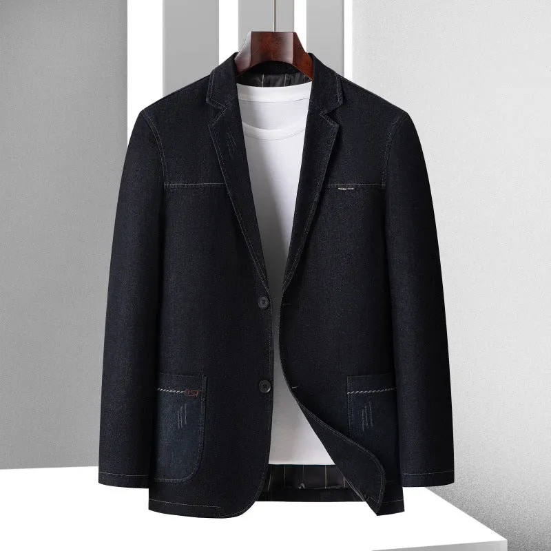 Herren Smart-Casual Denimblazer mit aufgesetzten Taschen und Kontrastnähten Nord Taschen