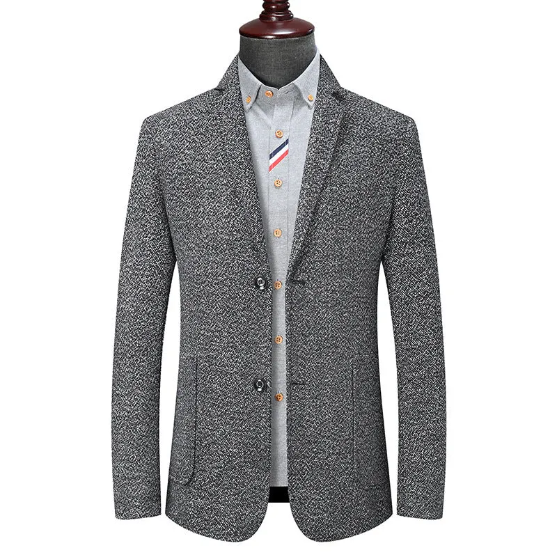 Herren Slim-Fit strukturierter Wollmix-Blazer mit Schalkragenoptik und aufgesetzten Eingrifftaschen Nord Taschen