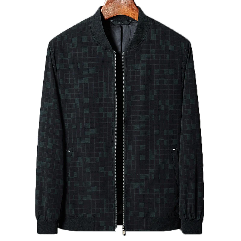 Herren Leichte karierte Pixel-Bomberjacke mit Stehkragen, durchgehendem Reißverschluss und gerippten Bündchen Nord Taschen