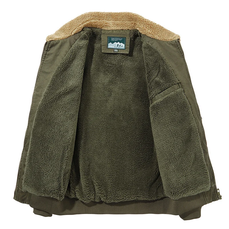 Herren Aviator-Blouson aus Canvas mit Sherpa-Kragen, Teddyfleece-Innenfutter und Multifunktions-Taschen Nord Taschen
