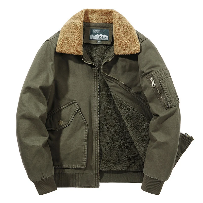 Herren Aviator-Blouson aus Canvas mit Sherpa-Kragen, Teddyfleece-Innenfutter und Multifunktions-Taschen Nord Taschen