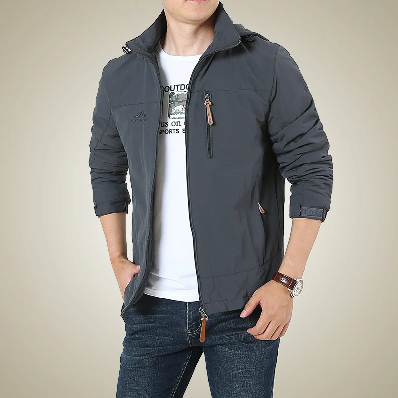Herren Atmungsaktive Softshell-Windbreakerjacke mit verdeckter Kapuze und Utility-Brusttasche Nord Taschen