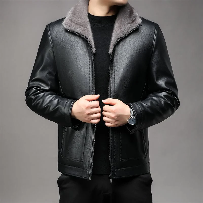 Herren Lederjacke mit wärmender Teddy-Fütterung und Frontreißverschluss Nord Taschen