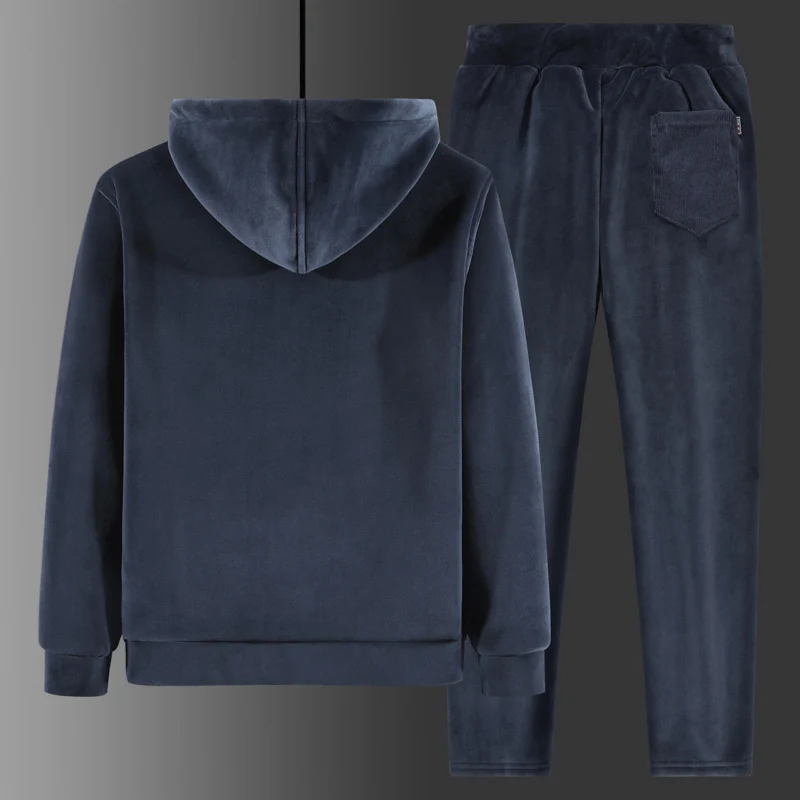 Herren Zweiteiliger Fleece-Trainingsanzug mit Kapuzenjacke, Teddyfutter und Jogginghose Nord Taschen