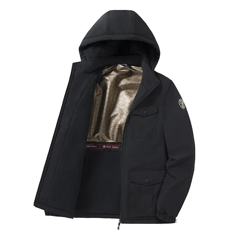 Herren Winddichter Fleecegefütterter Parka mit Kapuze und Multifunktionstaschen Nord Taschen