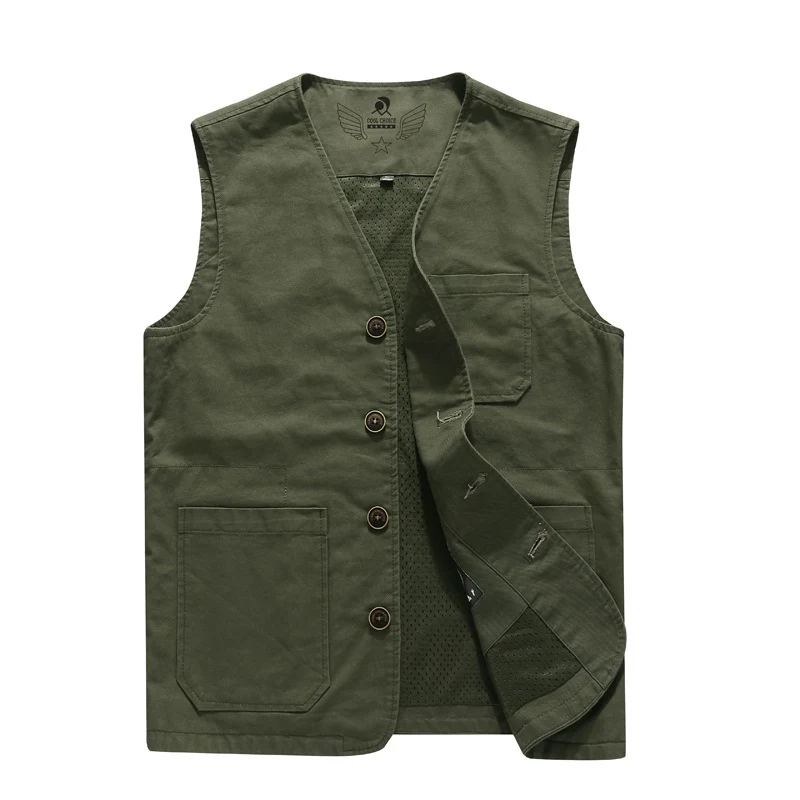 Herren Ärmellose Utility-Weste mit Knopfverschluss großen Aufgesetzten Fronttaschen und leichtem Mesh-Futter Nord Taschen