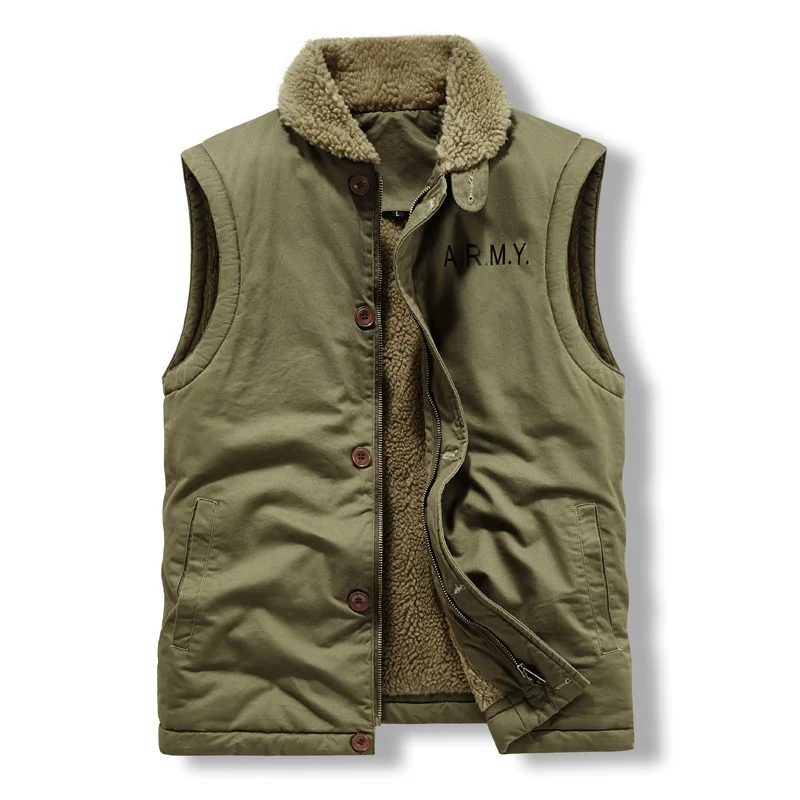 Herren Ärmellose Thermo-Weste im Military‑Style mit Teddyfutter und Stehkragen Nord Taschen