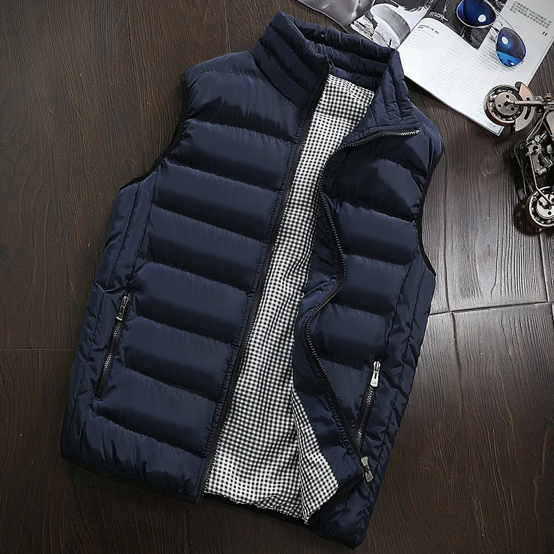 Herren Ärmellose Leichte Steppweste mit Thermofütterung, Stehkragen und kariertem Innenfutter Nord Taschen
