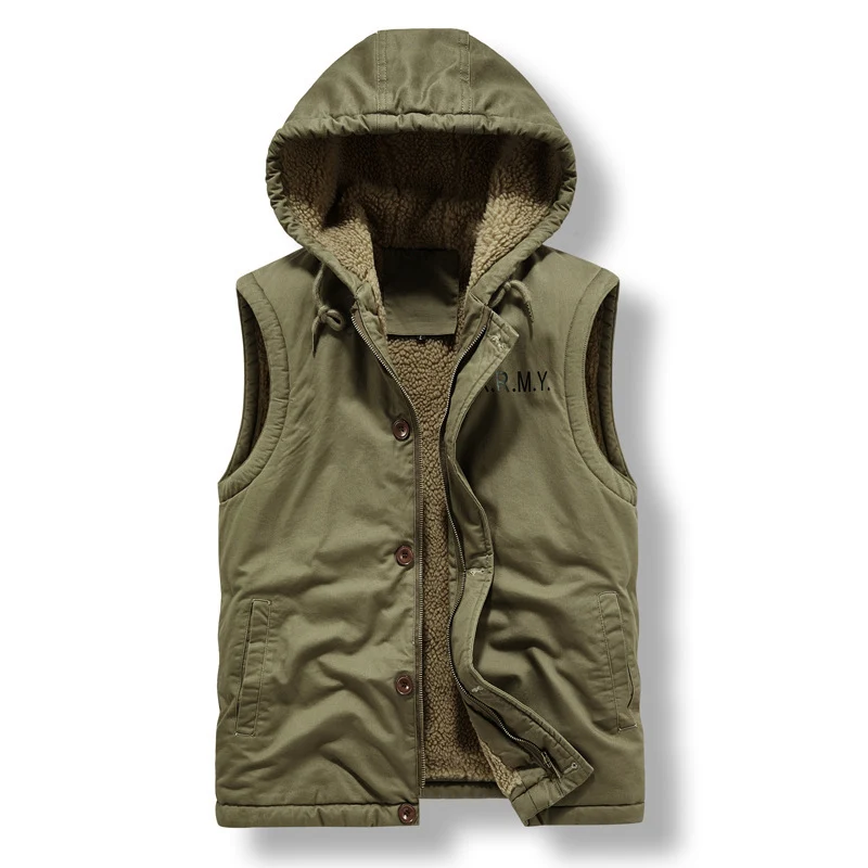 Herren Ärmellose Canvas‑Weste mit Teddyfleece‑Futter, Kapuze und Zweiwege‑Reißverschluss Nord Taschen