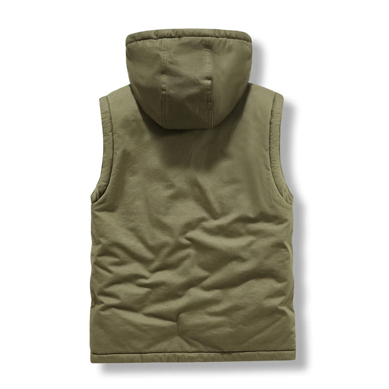 Herren Ärmellose Canvas‑Weste mit Teddyfleece‑Futter, Kapuze und Zweiwege‑Reißverschluss Nord Taschen