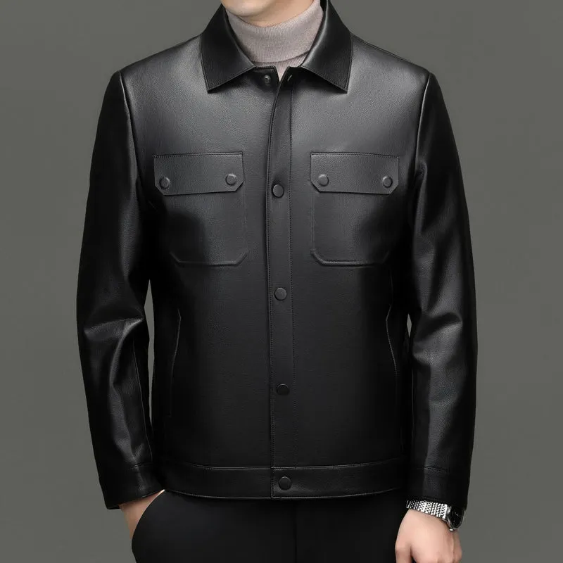 Herren Lederjacke im Shirtstil mit Druckknopfverschluss und aufgesetzten Brusttaschen Nord Taschen