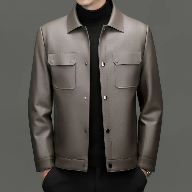 Herren Lederjacke im Shirtstil mit Druckknopfverschluss und aufgesetzten Brusttaschen Nord Taschen