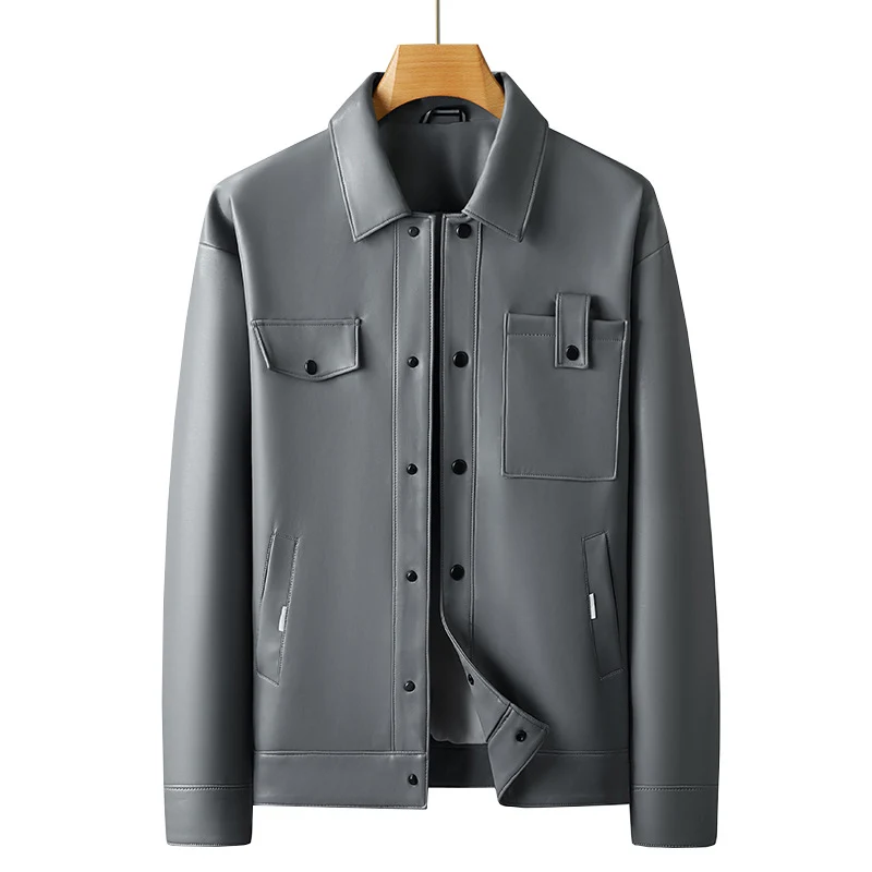 Herren Lederimitat Overshirt-Jacke mit Utility-Brusttasche und Druckknopfleiste Nord Taschen