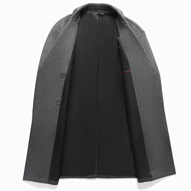 Herren Langer Wollmix-Übermantel im minimalistischen Schnitt mit Reverskragen und verdeckten Eingrifftaschen Nord Taschen
