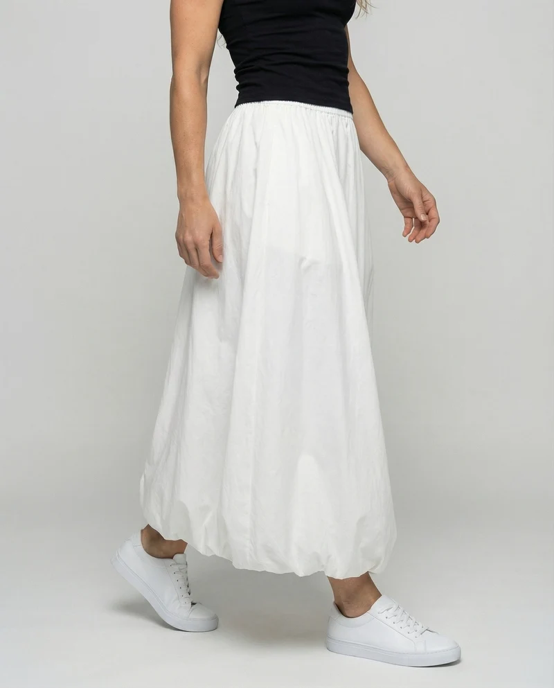 Damen bodenlanger Ballonrock mit gerafftem Saum