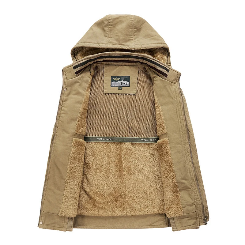 Herren Ärmellose Canvas-Weste mit Kapuze, Teddyfutter und Multifunktions-Taschen Nord Taschen