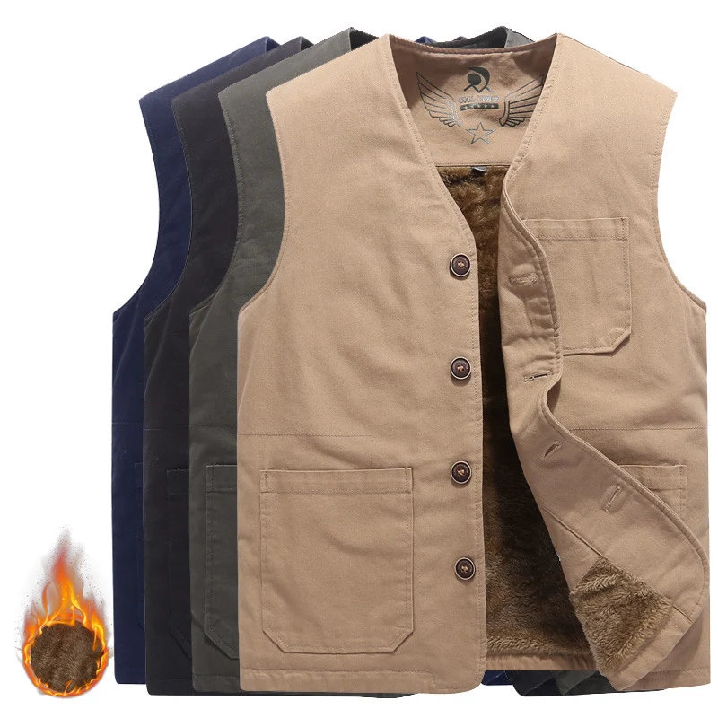 Herren Ärmellose Canvas‑Teddyweste mit wärmender Fleece‑Innenlage und aufgesetzten Taschen Nord Taschen