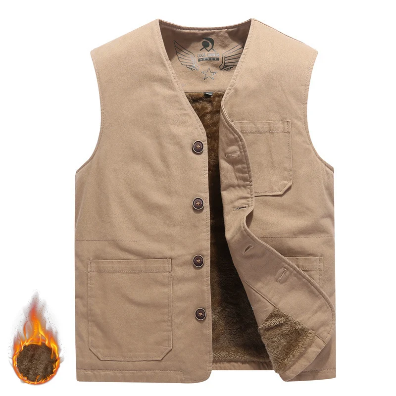 Herren Ärmellose Canvas‑Teddyweste mit wärmender Fleece‑Innenlage und aufgesetzten Taschen Nord Taschen