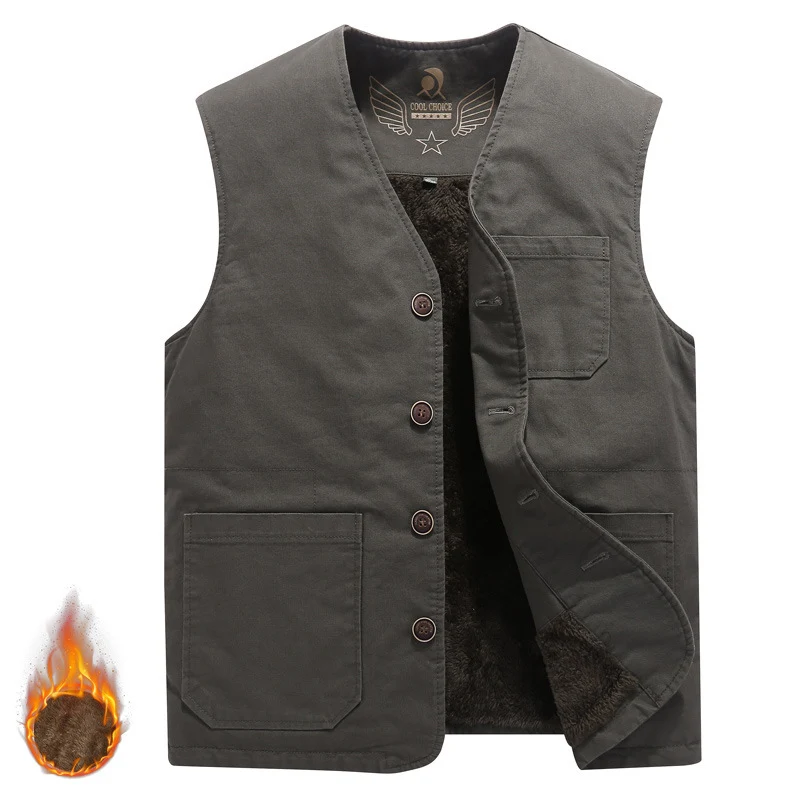 Herren Ärmellose Canvas‑Teddyweste mit wärmender Fleece‑Innenlage und aufgesetzten Taschen Nord Taschen