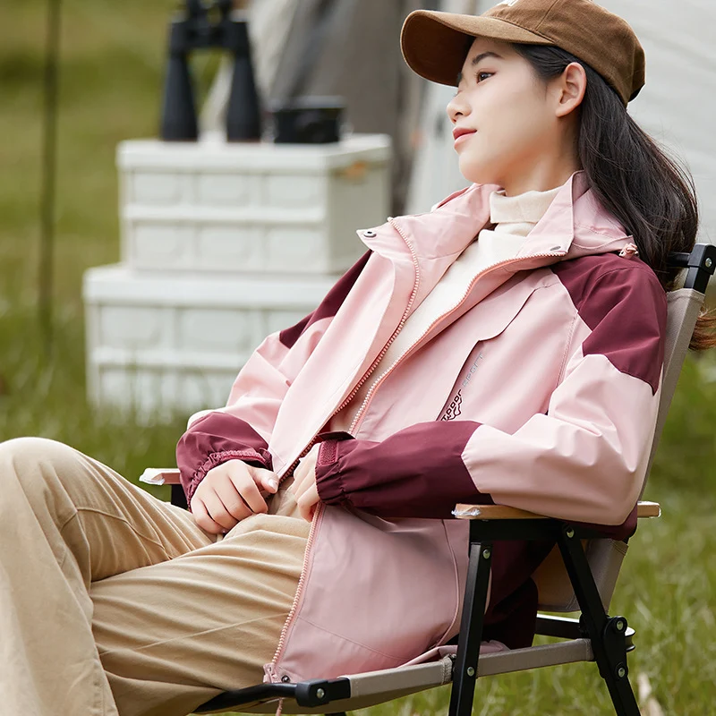 Damen zweilagige wasserdichte Outdoor‑Jacke mit Kapuze, atmungsaktiver Membran und verstellbarer Taille Nord Taschen