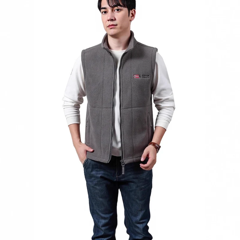 Herren Warme Fleece-Outdoorweste mit durchgehendem Reißverschluss und Stehkragen Nord Taschen