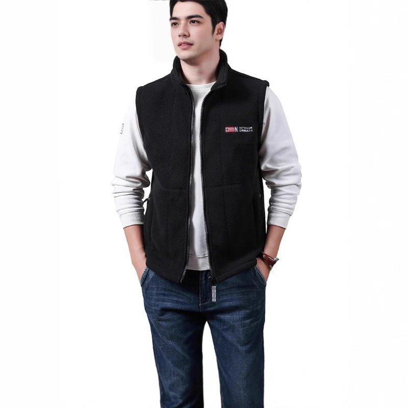 Herren Warme Fleece-Outdoorweste mit durchgehendem Reißverschluss und Stehkragen Nord Taschen