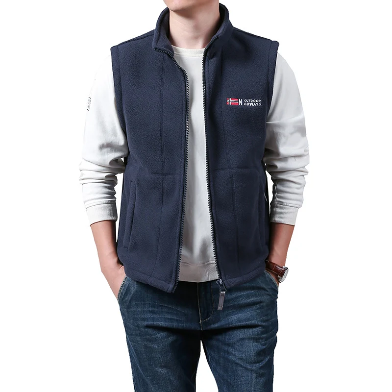Herren Warme Fleece-Outdoorweste mit durchgehendem Reißverschluss und Stehkragen Nord Taschen