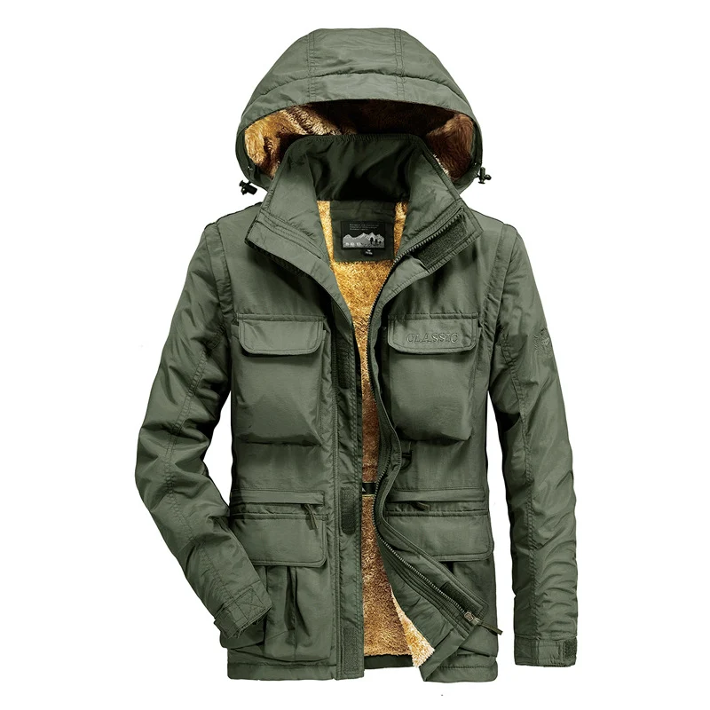 Herren Utility-Parka mit wärmendem Fleece-Futter, Multifunktionstaschen und verstellbarer Kapuze Nord Taschen