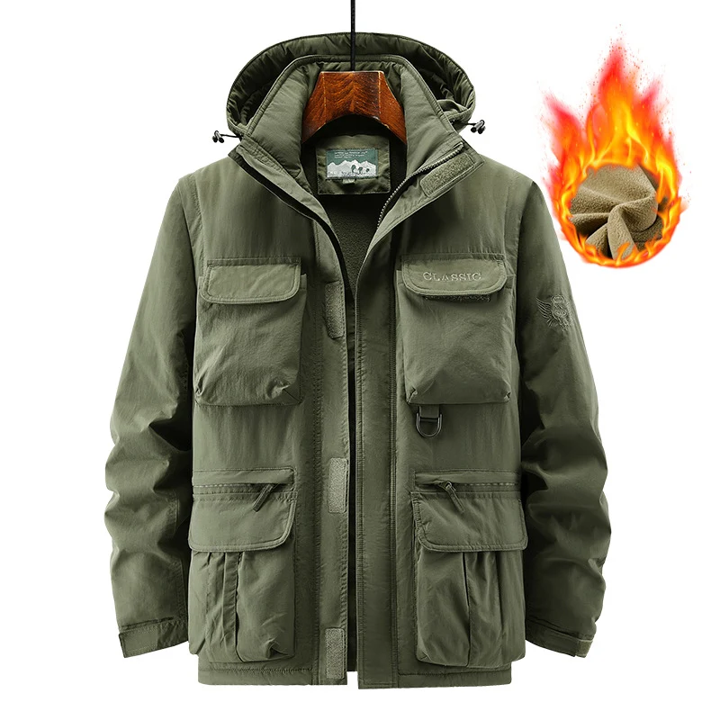 Herren Utility-Parka mit wärmendem Fleece-Futter, Multifunktionstaschen und verstellbarer Kapuze Nord Taschen